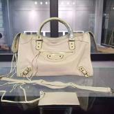 Designer Balenciaga Classic Goatskin Metallic Edge City White CY00795