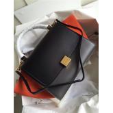 Celine Trapeze Drummed Leather Small Tote Bag Black Grey Orange CY00071