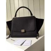 Celine Trapeze Drummed Leather Small/Medium Tote Bag Black CY00072