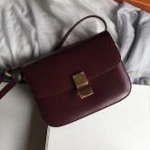 Designer Celine Classic Box Bag In Smooth Calfskin Maroon CY00104