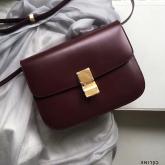 Designer Celine Classic Box Bag In Smooth Calfskin Maroon CY00104