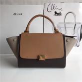 Celine Trapeze Drummed Leather Small Tote Bag Brown, Dark Brown, Almond CY00203