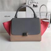 Celine Trapeze Drummed Leather Small Tote Bag Grey Brown Red CY00261