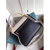 Celine Trapeze Drummed Leather Small Tote Bag White Black Lightblue CY00284