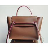 Celine Small Belt Tote Bag Brown Leather With Pink Leather Trim CY00382