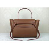 Celine Small Belt Tote Bag Brown Leather With Pink Leather Trim CY00382