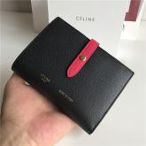 Celine Strap Medium/large Multifunction Wallet In Black Grained Calfskin And Rosy Shiny Calfskin CY00459