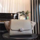 Celine Trapeze Drummed Leather Small Tote Bag Almond CY00520