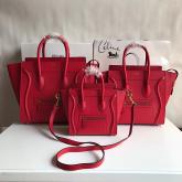 Celine Luggage Tote Drummed Calfskin Red Gold Hardware CY00580