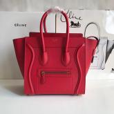 Celine Luggage Tote Drummed Calfskin Red Gold Hardware CY00580