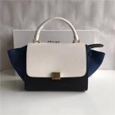 Designer Celine Trapeze Drummed Leather Small Tote Bag White Black Blue CY00682