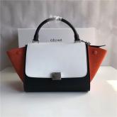 Designer Celine Trapeze Drummed Leather Small Tote Bag White Black Orange CY00709