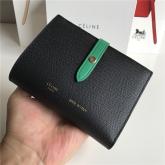 Celine Strap Medium/large Multifunction Wallet In Black Grained Calfskin And Green Shiny Calfskin Replica CY00821