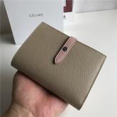 Celine Strap Medium/large Multifunction Wallet In Brown Grained Calfskin And Soft Pink Shiny Calfskin CY00928