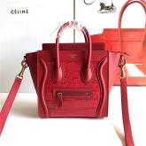 Celine Luggage Tote Red Smooth Calfskin With Crocodile Trimmed Replica CY00943