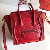 Celine Luggage Tote Red Smooth Calfskin With Crocodile Trimmed Replica CY00943