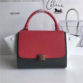 Celine Trapeze Drummed Leather Small Tote Bag Red, Dark Grey, White CY00958