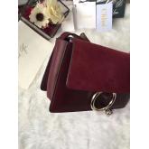 Chloe Faye Small Shoulder Bag In Suede And Smooth Calfskin Sienna Red Replica CY00138