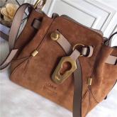 Chloe Small Owen Bucket Bag In Brown Suede And Calfskin CY00372