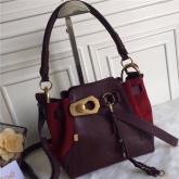 Chloe Small Owen Bucket Bag In Wine Red Smooth & Suede Calfskin CY00443