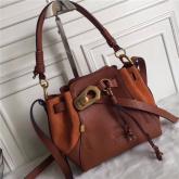 Designer Chloe Small Owen Bucket Bag In Brown Smooth & Suede Calfskin CY00452