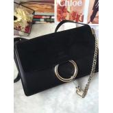 Designer Chloe Faye Small Shoulder Bag In Suede And Smooth Calfskin Black CY00458