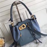 Chloe Small Owen Bucket Bag In Grey Blue Smooth & Suede Calfskin CY00524