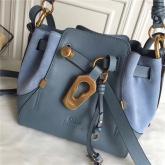 Chloe Small Owen Bucket Bag In Grey Blue Smooth & Suede Calfskin CY00524