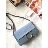 Designer Chloe Faye Small Shoulder Bag In Suede And Smooth Calfskin Ocean CY00910