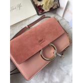 Chloe Faye Small Shoulder Bag In Suede And Smooth Calfskin Pink CY00991