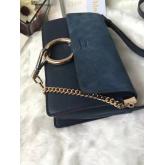 Chloe Faye Small Shoulder Bag In Suede And Smooth Calfskin Navy Blue CY01228