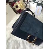 Chloe Faye Small Shoulder Bag In Suede And Smooth Calfskin Navy Blue CY01228