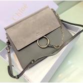 Designer Chloe Faye Shoulder Bag Smooth N Suede Calfskin Grey CY01261