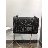 Dior J'ADIOR Flap Bag With Silver Chain In Studded Black Calfskin CY00009