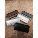 Designer Lady Dior Croisiere Wallet In Chain Metallic Calfskin With "Micro-cannage" Motif Silver CY00105