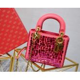 Dior Mini Lady Dior Bag Smooth Calfskin Embroidered With A Mosaic Of Mirrors Coral Pink CY00116