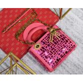 Dior Mini Lady Dior Bag Smooth Calfskin Embroidered With A Mosaic Of Mirrors Coral Pink CY00116