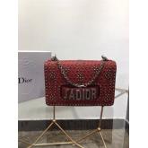 Designer Dior J'ADIOR Flap Bag With Silver Chain In Studded Red Calfskin CY00184