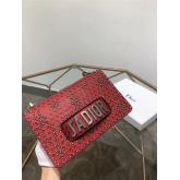 Designer Dior J'ADIOR Flap Bag With Silver Chain In Studded Red Calfskin CY00184