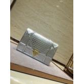 Dior Diorama Wallet On Chain WOC Clutch In Metallic Calfskin With "Micro-Cannage" Motif Silver CY00239