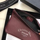 Dior Flat Pouch In Burgundy Grained Calfskin CY00277