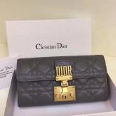 Designer Dior Dioraddict Continental Wallet In Grey Cannage Lambskin CY00378