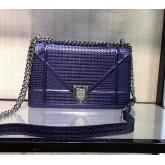 Designer "Diorama" Flap In Silver-tone Metallic Calfskin With Micro-Cannage Motif Bag Blue CY00471