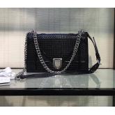 Designer "Diorama" Flap In Silver-tone Metallic Calfskin With Micro-Cannage Motif Bag Black CY00477