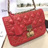 Designer Dior Dioraddict Flap Bag Studded Cannage Lambskin Red CY00555