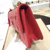 Designer Dior Dioraddict Flap Bag Studded Cannage Lambskin Red CY00555