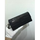 Lady Dior Croisiere Wallet In Chain Metallic Calfskin With "Micro-cannage" Motif Black CY00556