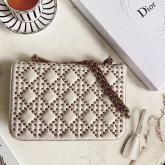 Designer Dior Dioraddict Flap Bag Studded Cannage Lambskin White CY00621