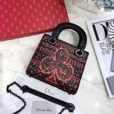 Designer Dior Mini Lady Dior Bag In Printed Calfskin Black Metal CY00641