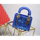 Dior Mini Lady Dior Bag Smooth Calfskin Embroidered With A Mosaic Of Mirrors Blue CY00654